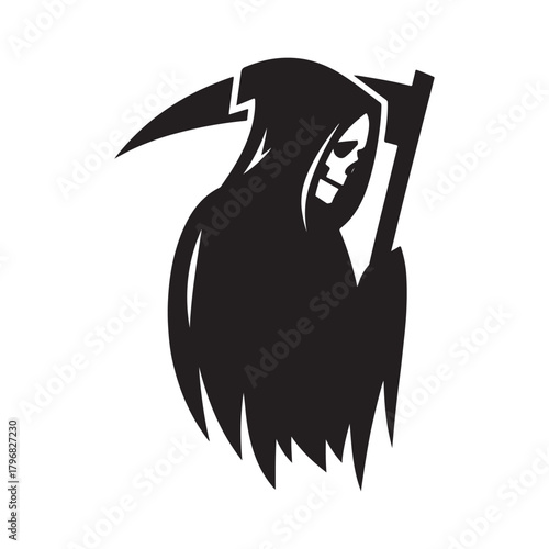 minimalist grim reaper vector silhouette clip art logo design illustration