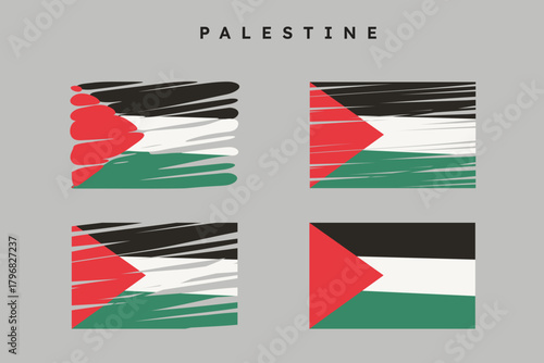 Four different hand-painted Palestine flags.