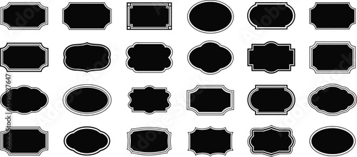 Assortment of Black Decorative Frames and Labels on White Background