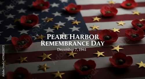 American flag with poppies and Pearl Harbor Remembrance Day