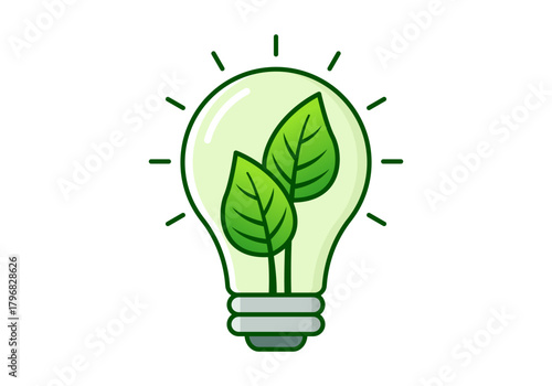 Green Energy Light Bulb Flat Colored Icon for Renewable Power and Sustainable Innovation
