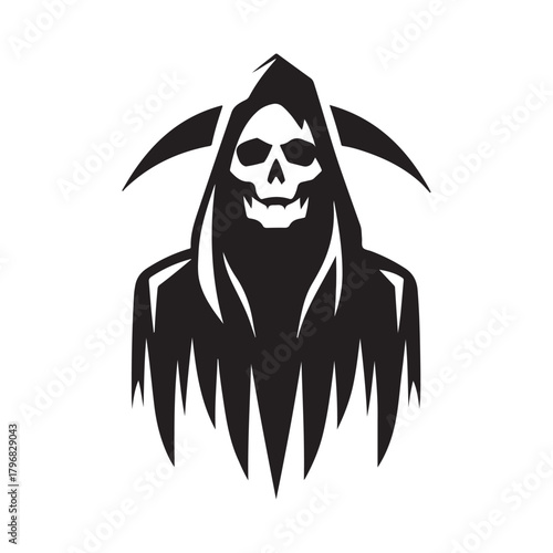 minimalist grim reaper vector silhouette clip art logo design illustration