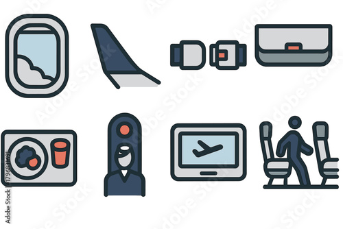 Different elements of air travel are illustrated with icons representing the flight experience from takeoff to landing