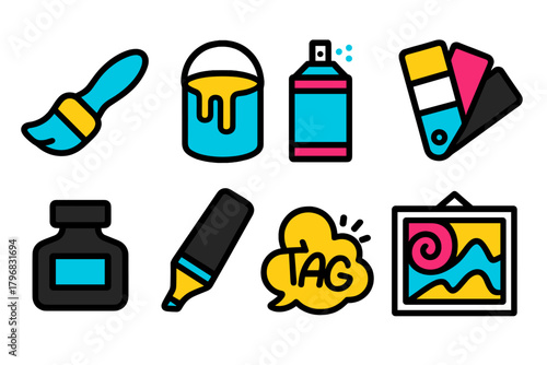 Colorful tools and supplies for creative art projects displayed in a vibrant arrangement