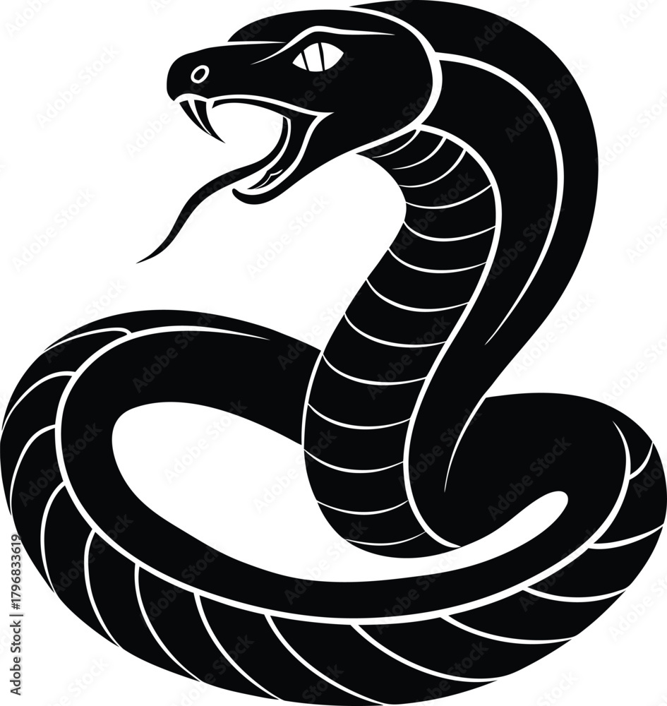 Fototapeta premium Cobra Snake Silhouette Illustration Serpent Venomous Reptile Dangerous Wildlife Predator Serpent Icon Logo Mascot Symbol Graphic Design Element