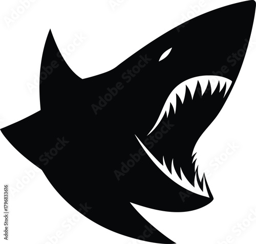 Shark Silhouette Illustration Aggressive Predator Aquatic Marine Animal Sea Ocean Wildlife Dangerous Icon Logo Mascot Symbol Graphic Element Design