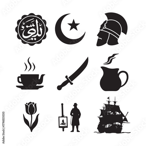 Islamic Calligraphy, Ottoman Arms, Turkish Tulip, Dallah, and Majestic Galleon Silhouettes.