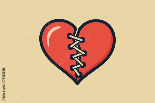 Broken Heart Repaired with Stitches Symbolizing Healing and Resi