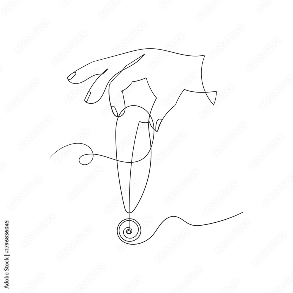 Fototapeta premium Vector image of a hand line and exclamation mark continuously. Single line exclamation mark vector background. Exclamation mark icon. Continuous contour line of an exclamation mark