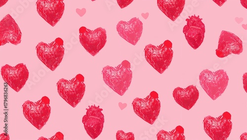 Seamless Vector Design of Hand-Drawn Hearts, suitable for Valentine's Day