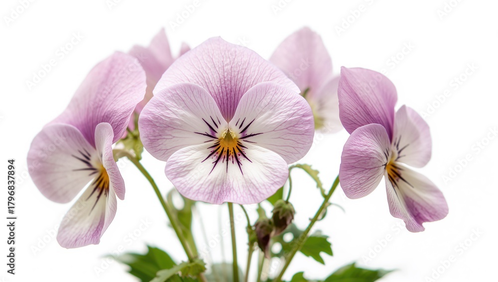 Obraz premium Pansy flowers against a white backdrop, ideal for decorative layouts
