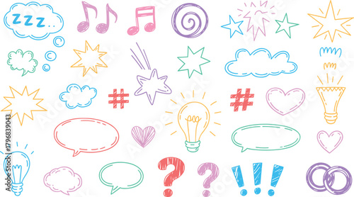 Colorful Doodle Icons and Symbols hand drawn sketch