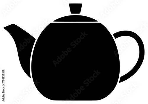 A black silhouette of a teapot on a , black, boiler, flat, icon, illustration, profile, tea, tea pot, against transparent background
