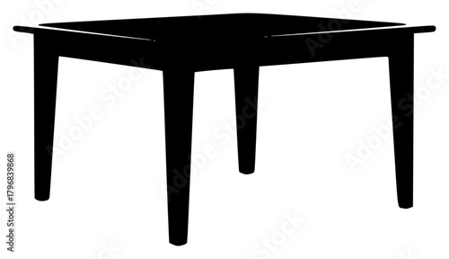 A black and white silhouette of a square table, black, chair, profile, side table, stool, table, against transparent background