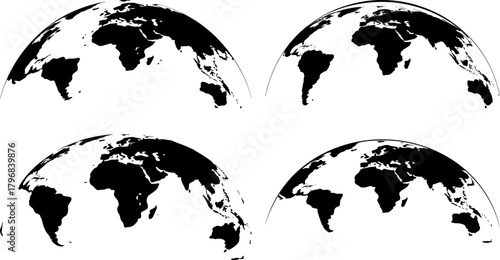 Four World Maps in Black Silhouette globe earth