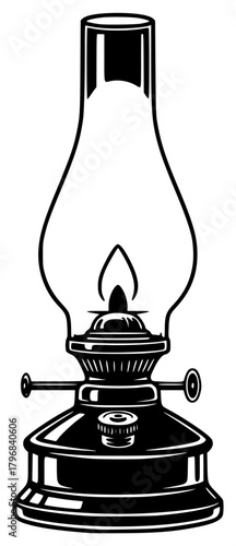 A black and white illustration of an old-fashioned oil lamp, black, gas stove, home appliance, illustration, lamp, oil lamp, record player, scale, stove, against transparent background