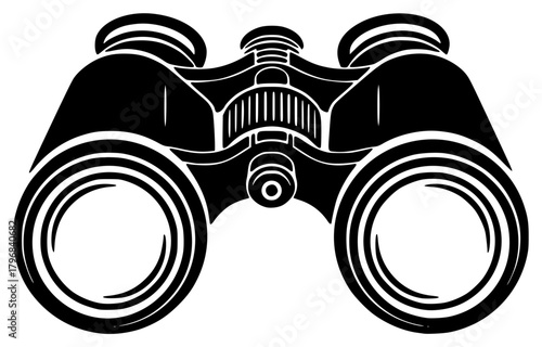 A black and white silhouette of a pair of binoculars, binocular, black, icon, illustration, profile, against transparent background