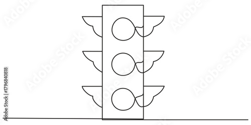 One line drawing of a traffic light, one line continuous. Light traffic line art. Hand drawn vector art, Continuous one line drawing of traffic light.