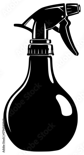 A black and white silhouette of a spray bottle, black, bottle, icon, illustration, liquid, profile, spray, tool, against transparent background