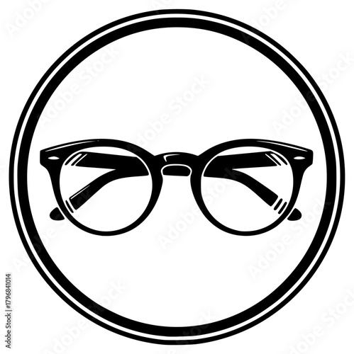 A black and white icon of a pair of glasses in a circle, black, circle, cup, glasses, goggles, icon, sunglasses, against transparent background