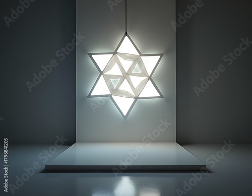 Geometric star light art on clean minimalist stage background