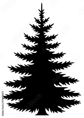 A black and white silhouette of a christmas tree, black, christmas tree, fir tree, illustration, pine, profile, spruce, tree, against transparent background