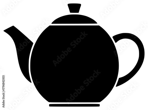A black silhouette of a teapot on a , black, boiler, flat, icon, illustration, profile, tea, tea pot, against transparent background