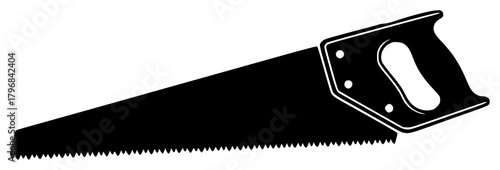 A black and white silhouette of a hand saw blade, black, blade, brush, chain saw, handsaw, icon, illustration, profile, saw, tool, against transparent background