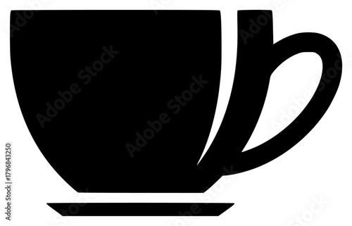 A black and white silhouette of a cup and saucer, beverage, black, coffee, coffee cup, cup, flat, icon, illustration, kitchenware, liquid, mug, profile, against transparent background