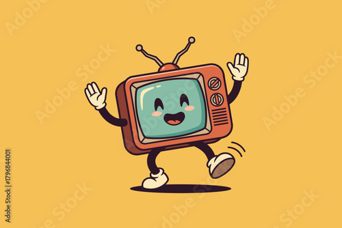 Retro Television Character Dancing Joyfully.