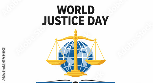 A symbol of law and justice, including balance scales over a globe, and open book