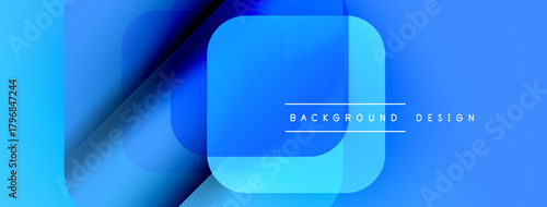 Abstract blue shapes overlap creating dynamic visual effect. Modern design elements suggest technology, innovation. Simple text reads background design.