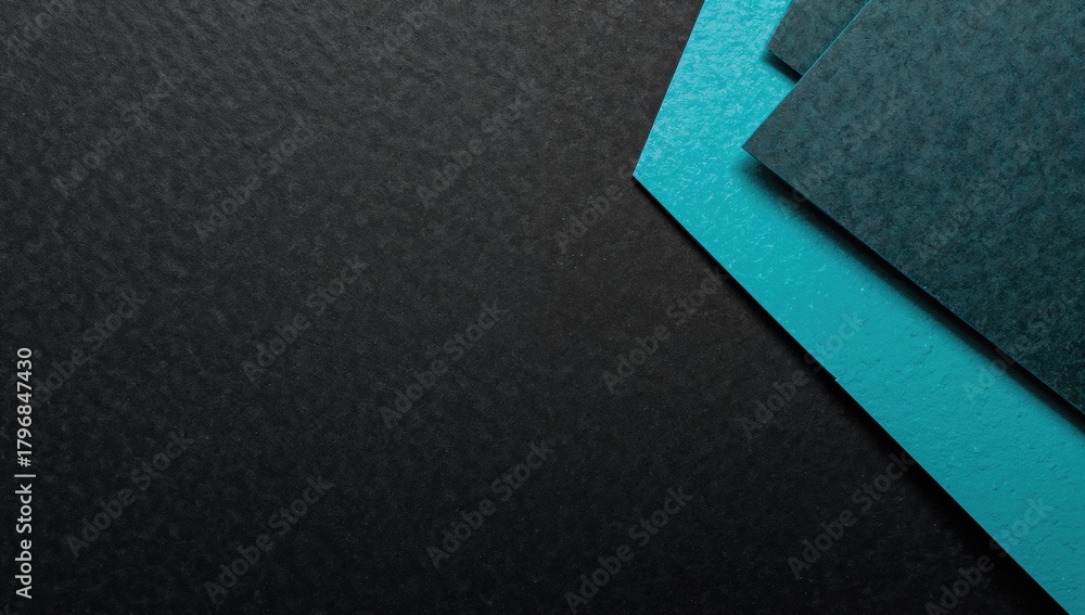 Fototapeta premium Texture of black and turquoise paper with geometric shapes and patterns, suitable for editorial header background