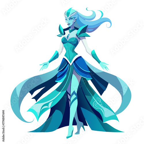 Woman in a blue dress with a flower, a fashion illustration of a beautiful lady vector art design
