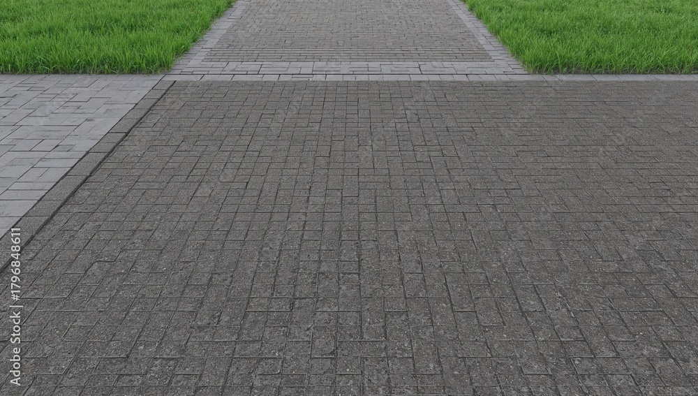 Obraz premium Monotone gray brick stone pavement surface on the ground, suitable for urban pathways