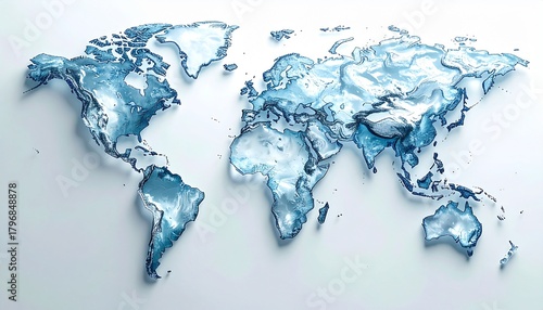 World Map Made of Liquid Water Droplets Symbolizing Global Hydration and Sustainability