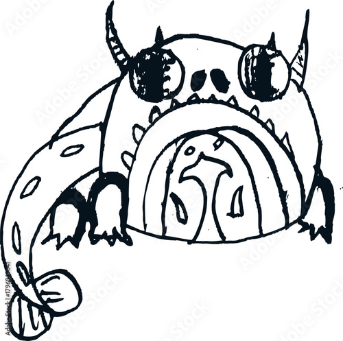 Children's drawing of a horned dragon