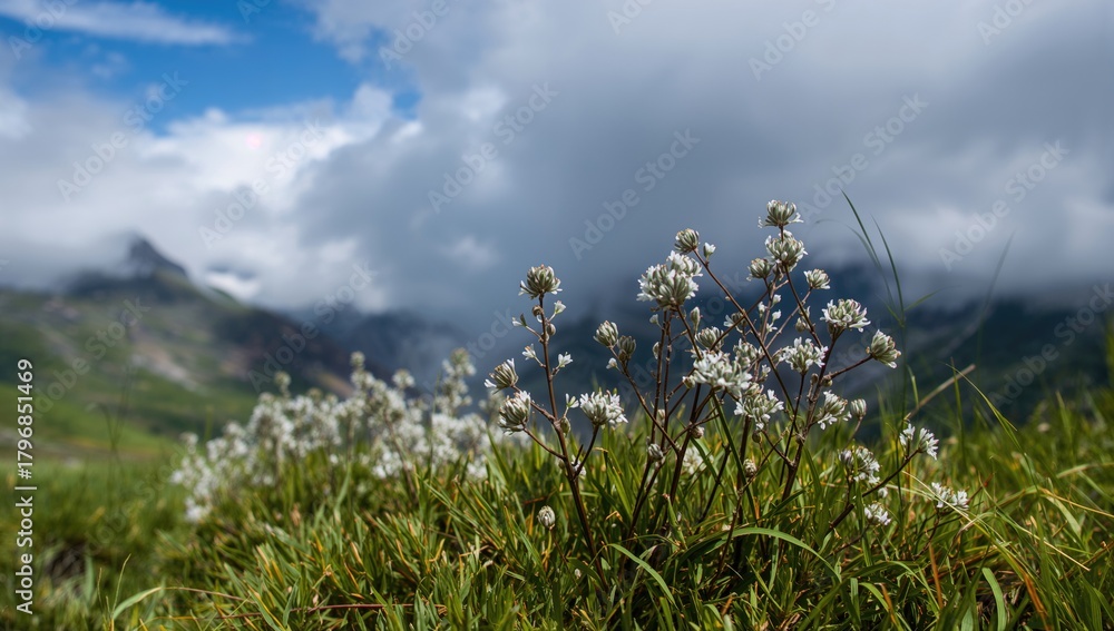 Naklejka premium Salix herbacea flowers thriving in glacier forelands, highlighting resilience in alpine ecosystems