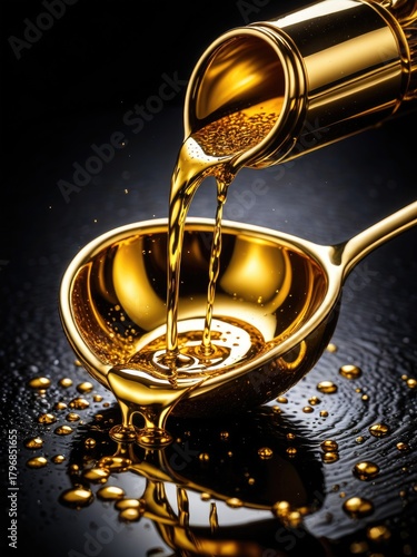 Wallpaper Mural Golden Liquid Pouring into Spoon: Luxury, Wealth, and Precious Metals Concept - High-Resolution Stock Photo for Business & Finance Torontodigital.ca