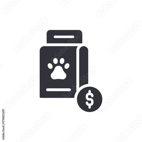 Pet Food Cost Icon with Dollar Animal Treat Expense