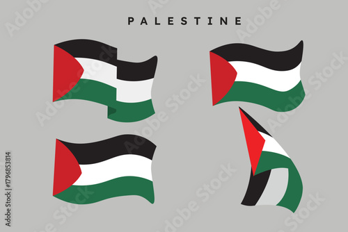 The Palestinian national flag is waving in four different ways.
