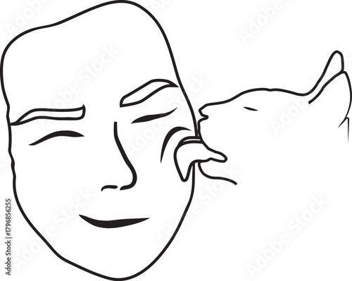 Cute vector of a cat and its owner licking its cheek.