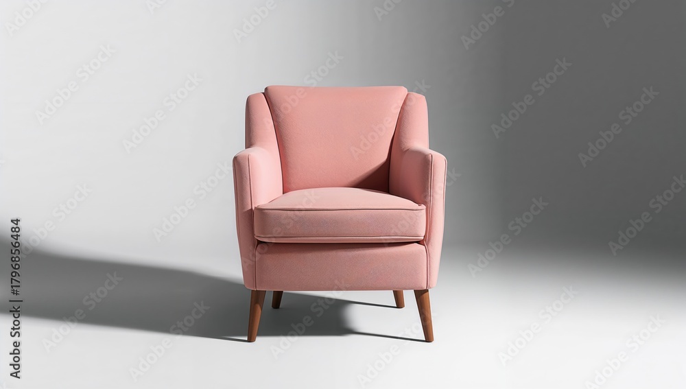 Fototapeta premium Art Deco armchair in pink velvet with wooden legs, design suitability for modern interiors