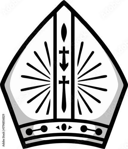 Minimalist Black and White Bishop Mitre Hat Vector, Religious Clergy Headwear Line Art, Church Icon