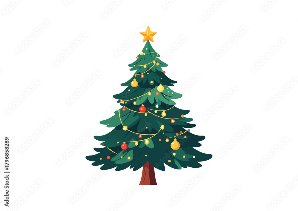 Fototapeta premium Decorated Christmas Tree Cartoon Vector Illustration