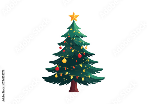 Decorated Christmas Tree Cartoon Vector Illustration