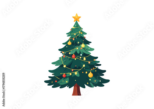 Decorated Christmas Tree Cartoon Vector Illustration