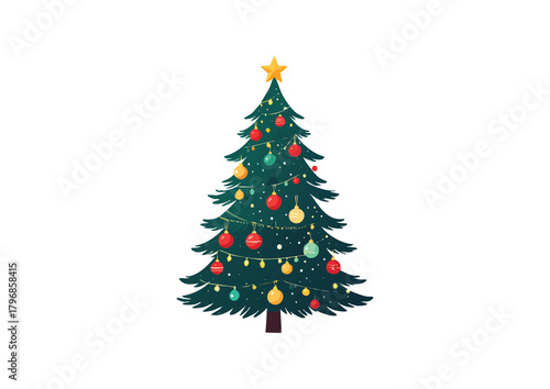 Decorated Christmas Tree Cartoon Vector Illustration