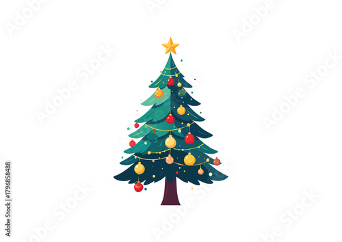 Decorated Christmas Tree Cartoon Vector Illustration