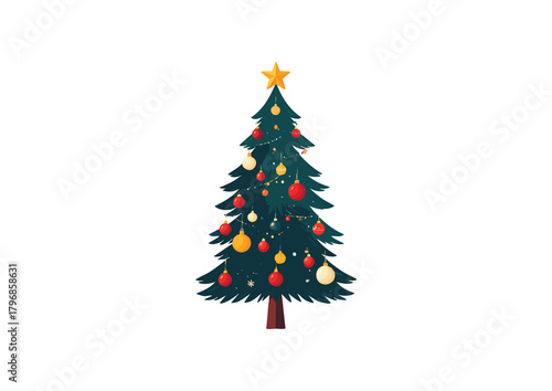 Decorated Christmas Tree Cartoon Vector Illustration